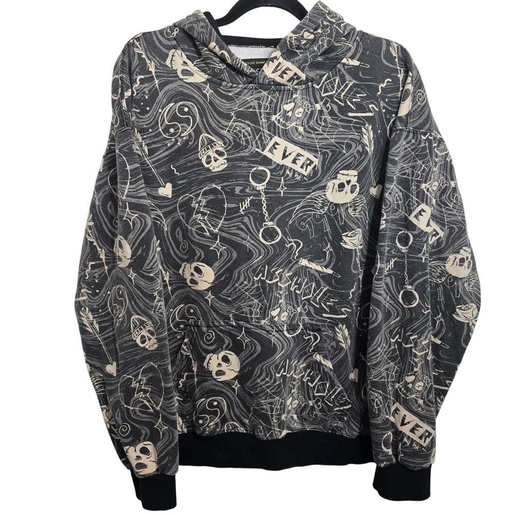 Y2K A Holes Live Forever Gothic Grunge Alternative Skulls‎ Skater Hoodie Large